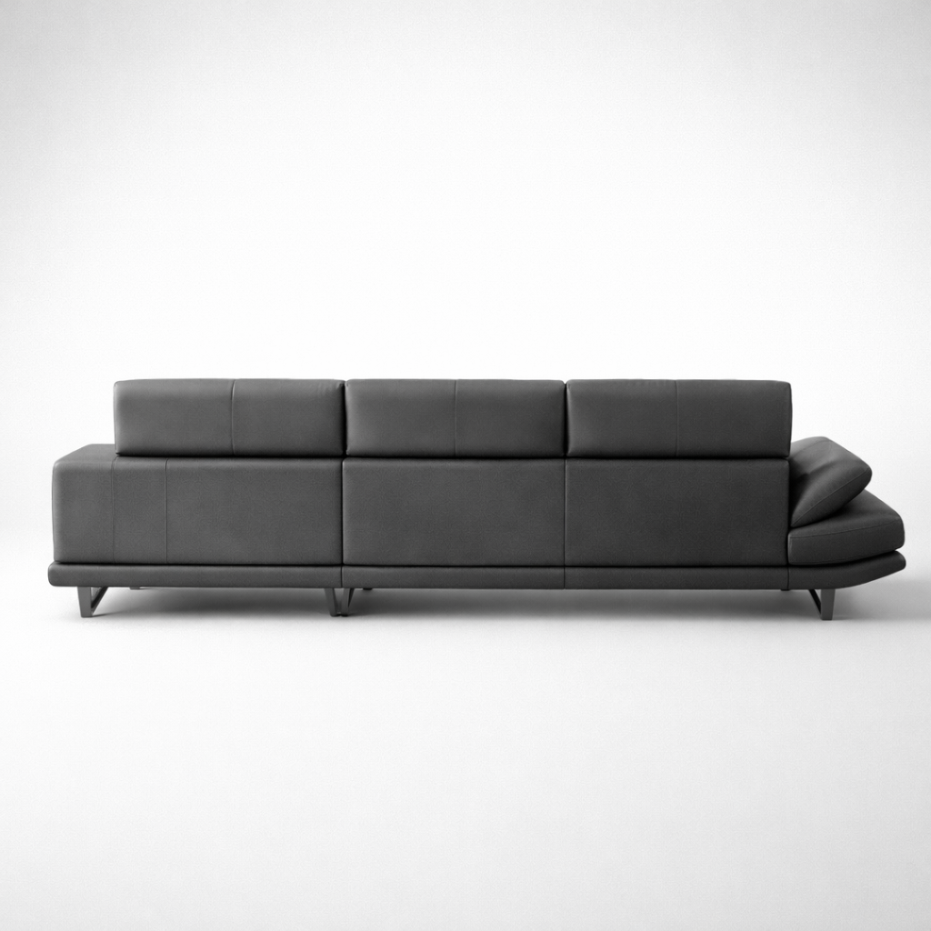 Modern L Shape Leather Sofa with Chaise Lounge, Premium Grey Upholstery, Deep Seating Comfort, Durable Frame & Contemporary Living Room Design