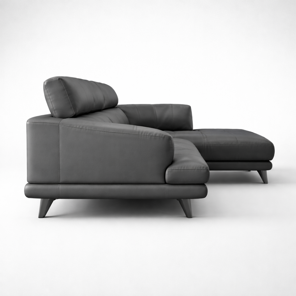 Modern L Shape Leather Sofa with Chaise Lounge, Premium Grey Upholstery, Deep Seating Comfort, Durable Frame & Contemporary Living Room Design