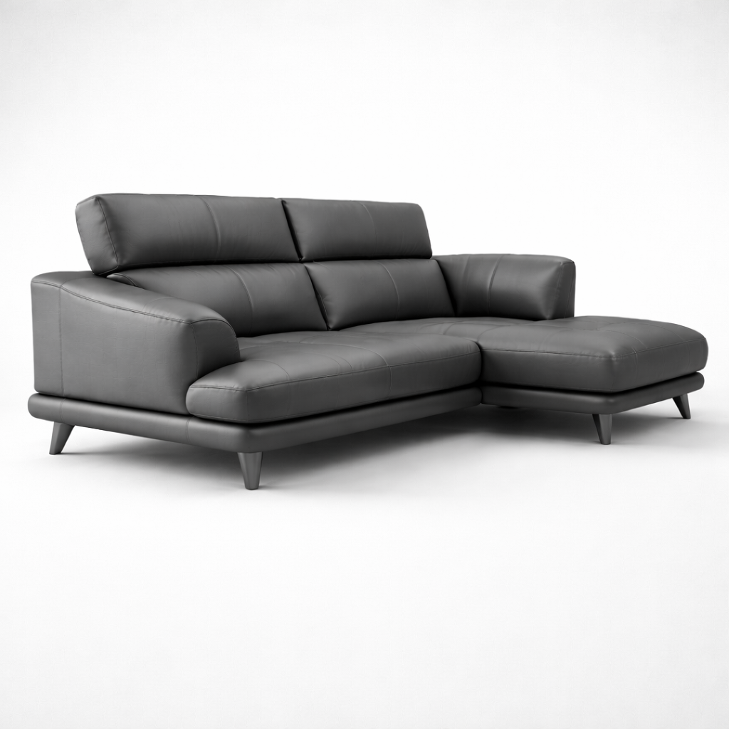 Modern L Shape Leather Sofa with Chaise Lounge, Premium Grey Upholstery, Deep Seating Comfort, Durable Frame & Contemporary Living Room Design