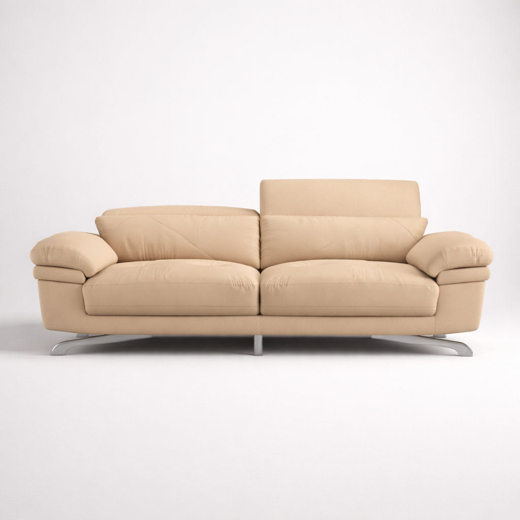 Modern Beige Fabric Sofa with Metal Legs – Premium Upholstered Designer Sofa for Living Room, Luxury Comfort Seating & Durable Build