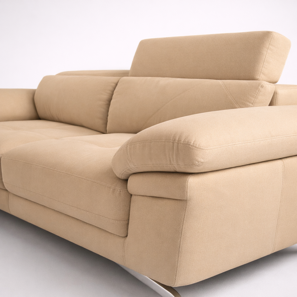 Modern Beige Fabric Sofa with Metal Legs – Premium Upholstered Designer Sofa for Living Room, Luxury Comfort Seating & Durable Build
