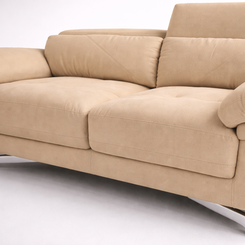 Modern Beige Fabric Sofa with Metal Legs – Premium Upholstered Designer Sofa for Living Room, Luxury Comfort Seating & Durable Build