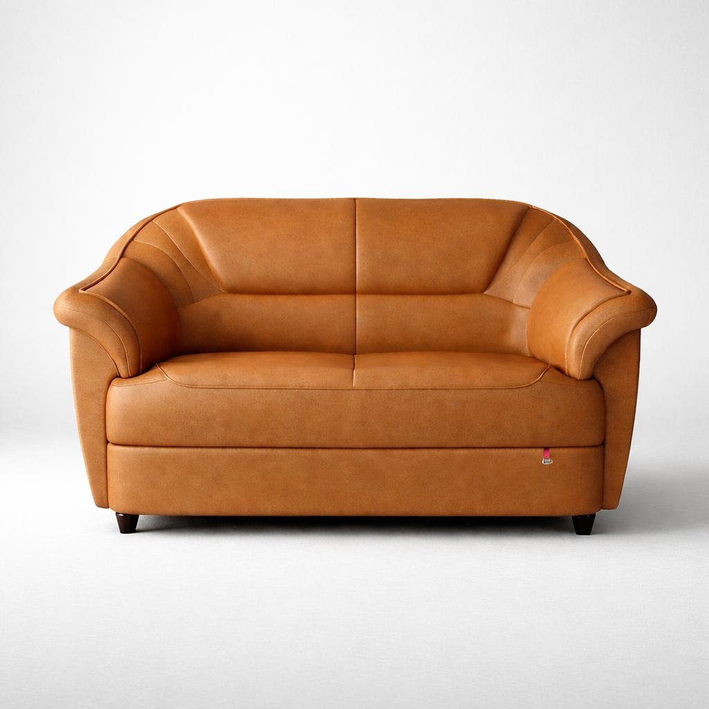 Premium Leather Sofa in Tan Finish with Curved Armrest, Modern Upholstered Design, High Density Foam Comfort for Living Room & Office Spaces