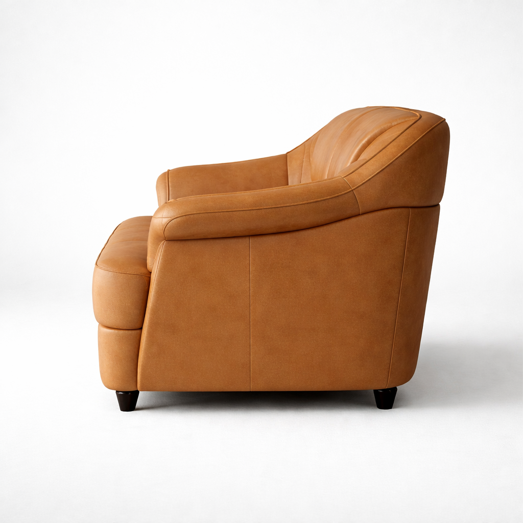 Premium Leather Sofa in Tan Finish with Curved Armrest, Modern Upholstered Design, High Density Foam Comfort for Living Room & Office Spaces