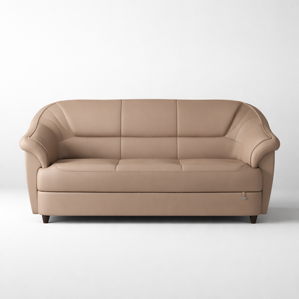 Premium Leatherette Sofa for Living Room – Modern Luxury Beige Upholstered Sofa with Curved Arm Design & High-Density Comfort