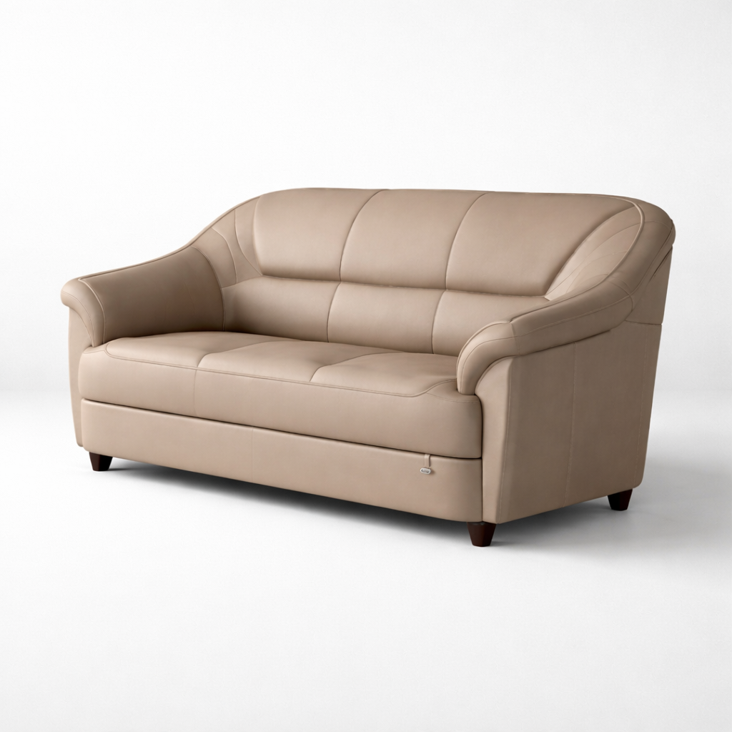 Premium Leatherette Sofa for Living Room – Modern Luxury Beige Upholstered Sofa with Curved Arm Design & High-Density Comfort