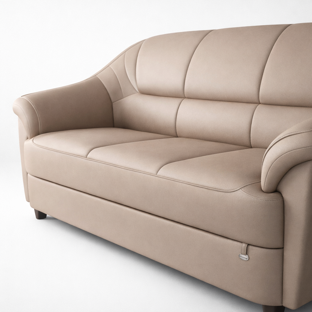 Premium Leatherette Sofa for Living Room – Modern Luxury Beige Upholstered Sofa with Curved Arm Design & High-Density Comfort