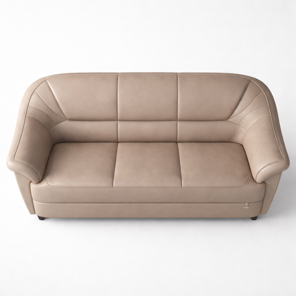 Premium Leatherette Sofa for Living Room – Modern Luxury Beige Upholstered Sofa with Curved Arm Design & High-Density Comfort