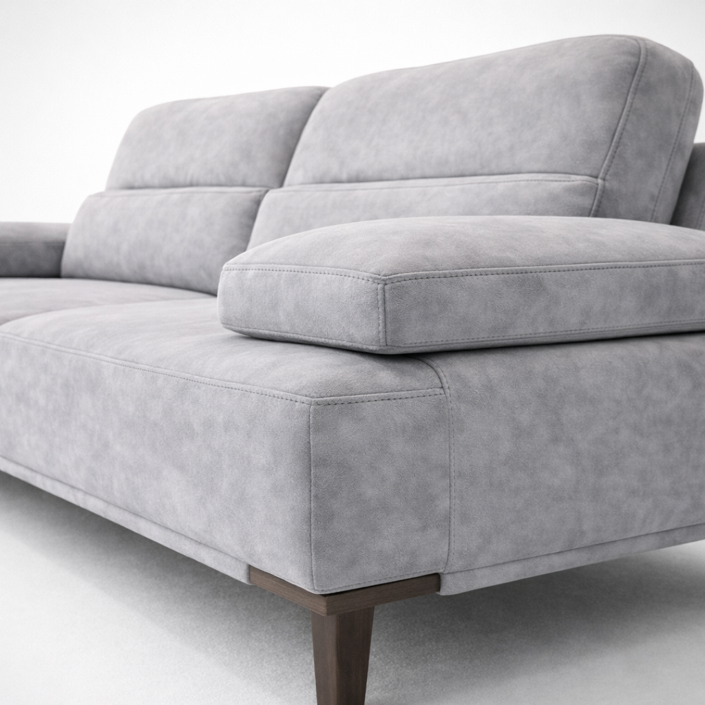 Modern Grey Fabric Sofa Premium Upholstered Minimal Design Couch with Soft Cushioning and Wooden Legs for Luxury Living Room