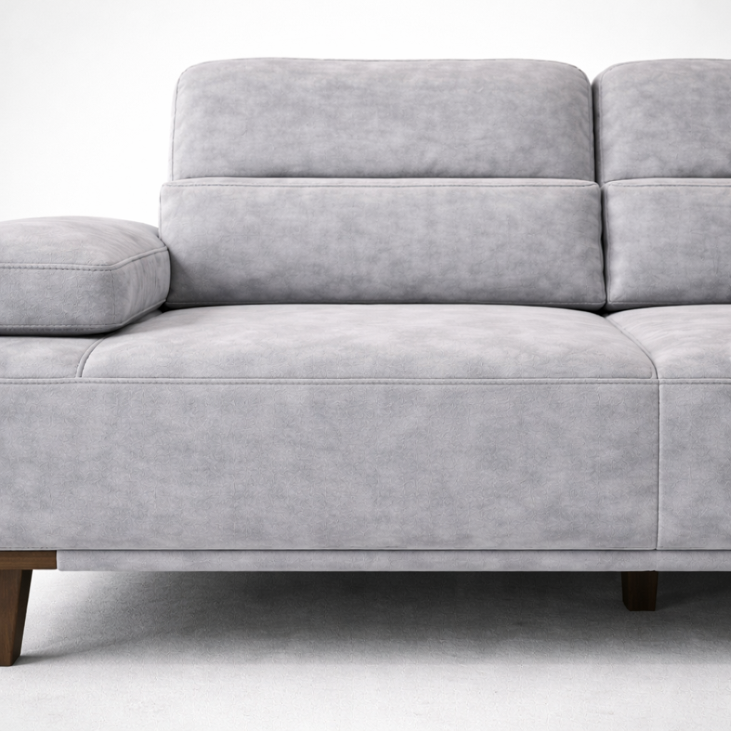 Modern Grey Fabric Sofa Premium Upholstered Minimal Design Couch with Soft Cushioning and Wooden Legs for Luxury Living Room