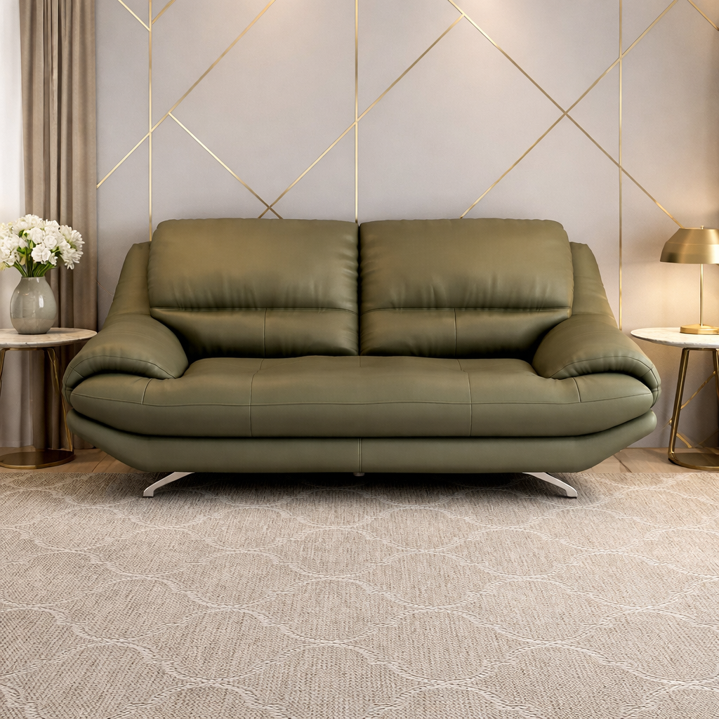 Luxury Leather Sofa Premium Modern Designer Olive Green Sofa with Plush Comfort Durable Frame Contemporary Living Room Furniture
