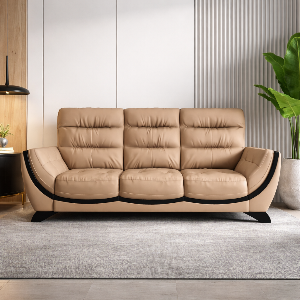 घर के फर्नीचर के लिए 3 सीटर चेस्टरफील्ड सोफा, टफ्टेड आधुनिक डिज़ाइन और लेदरेट फ़ैब्रिक, लिविंग रूम के लिए टिकाऊ और आरामदायक