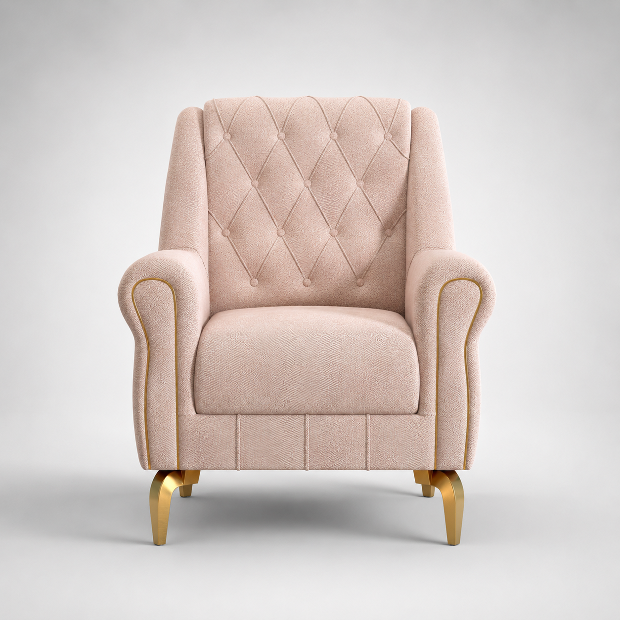 Luxury Tufted Accent Chair with Velvet Upholstery, Curved Armrests & Gold Detail Legs for Living Room & Lounge Spaces