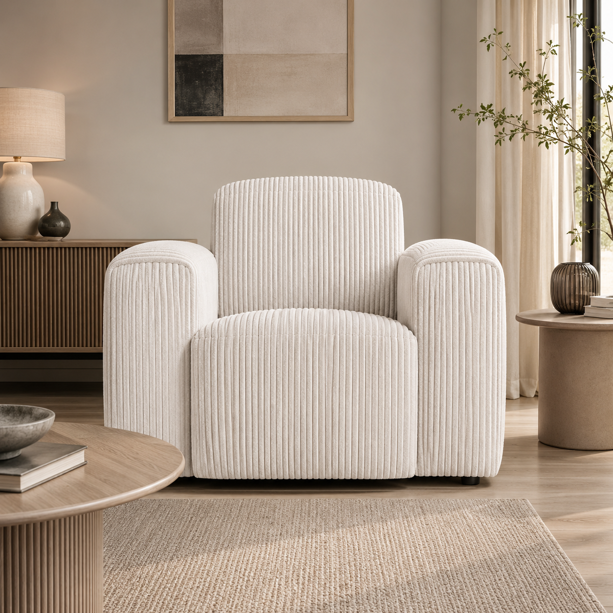Premium Upholstered Lounge Chair with Channel Tufted Design, Soft Cushion Seating & Modern Luxury Accent Furniture
