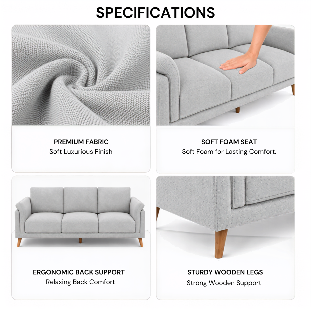 Modern Upholstered Luxury Sofa with Premium Cushioning, Solid Wood Frame & Contemporary Designer Living Room Furniture