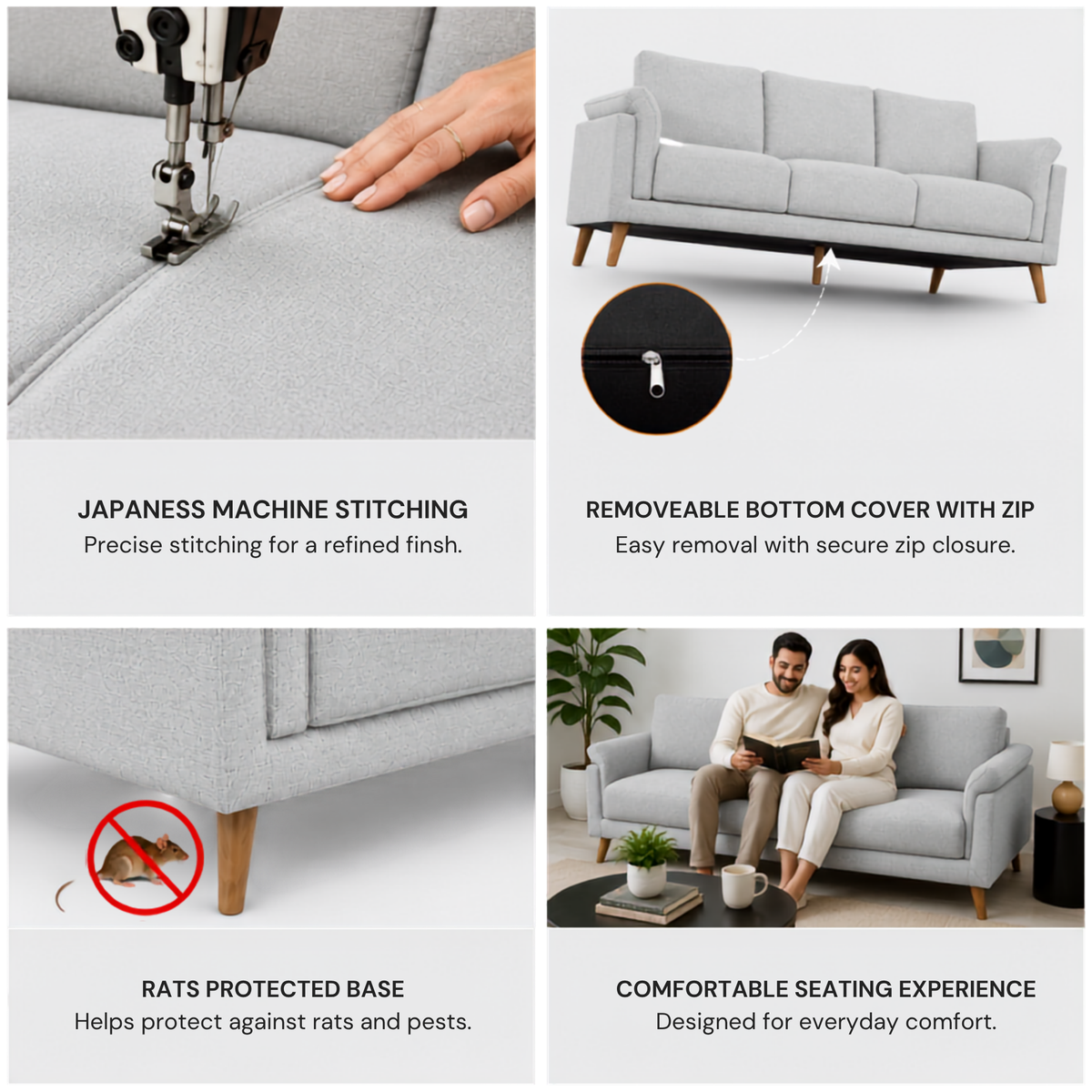 Modern Upholstered Luxury Sofa with Premium Cushioning, Solid Wood Frame & Contemporary Designer Living Room Furniture