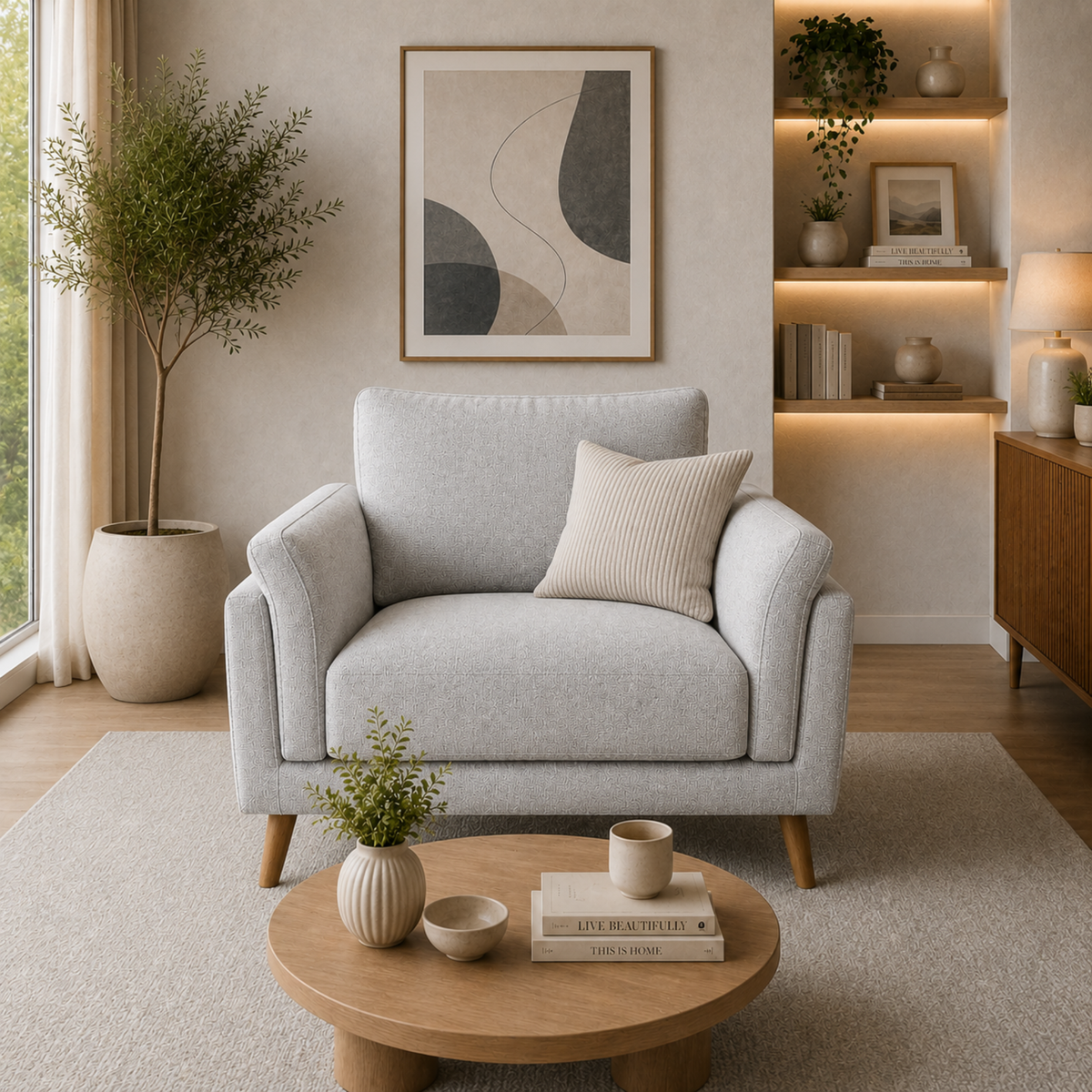 Modern Upholstered Luxury Sofa with Premium Cushioning, Solid Wood Frame & Contemporary Designer Living Room Furniture