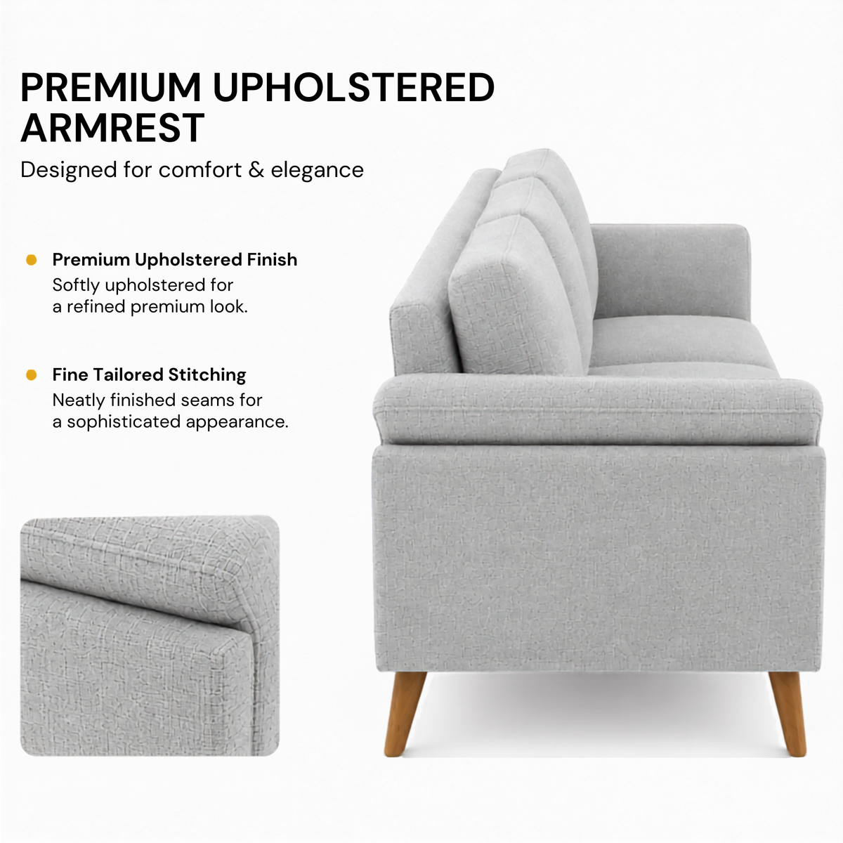 Modern Upholstered Luxury Sofa with Premium Cushioning, Solid Wood Frame & Contemporary Designer Living Room Furniture