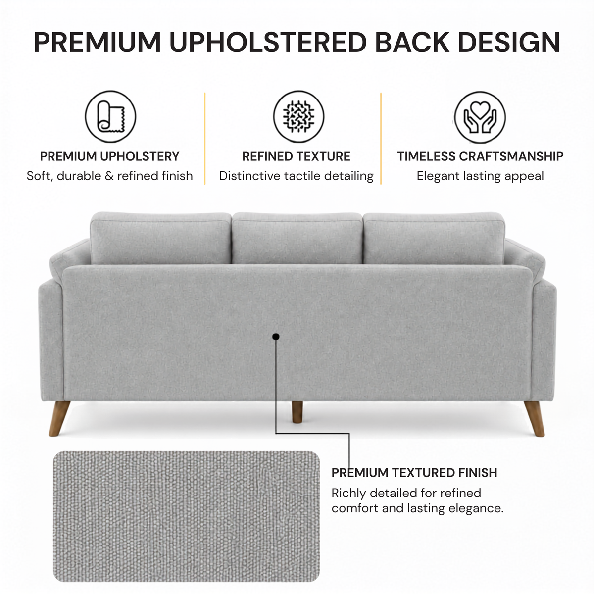 Modern Upholstered Luxury Sofa with Premium Cushioning, Solid Wood Frame & Contemporary Designer Living Room Furniture