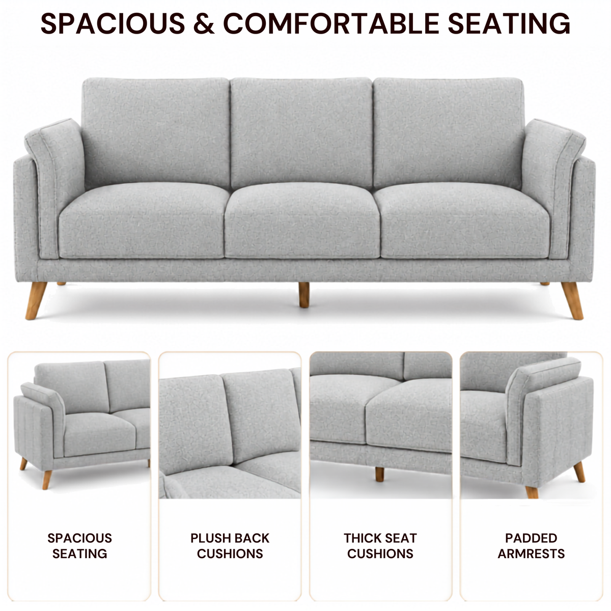 Modern Upholstered Luxury Sofa with Premium Cushioning, Solid Wood Frame & Contemporary Designer Living Room Furniture