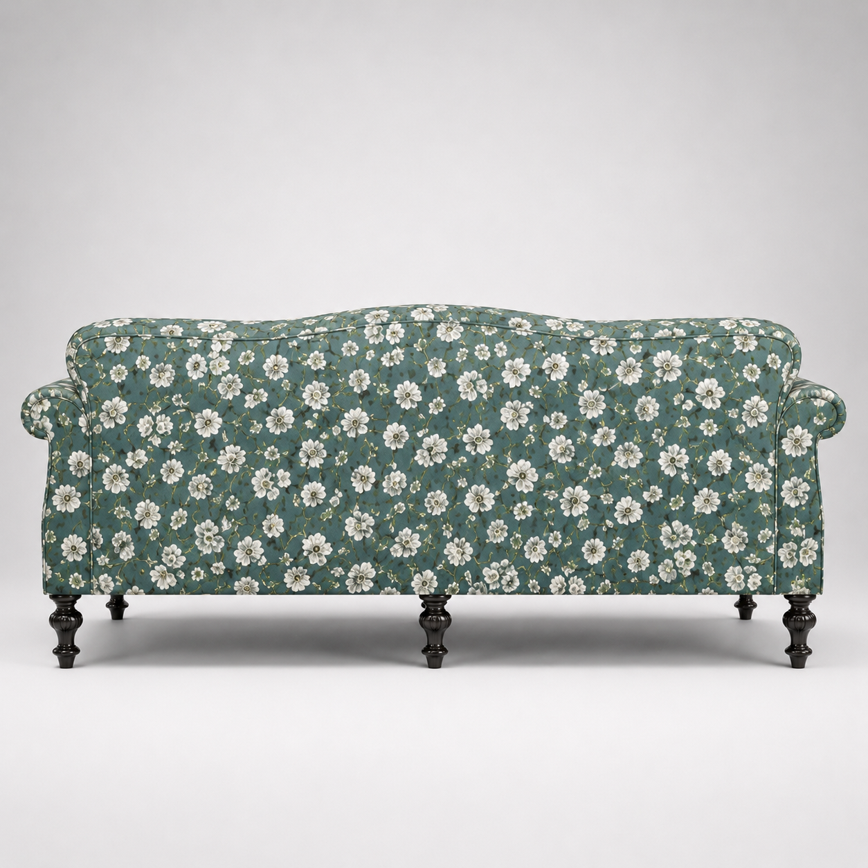Classic Floral Upholstered Fabric Sofa with Premium Jacquard Texture, Rolled Arms and Solid Wooden Legs for Luxury Interiors