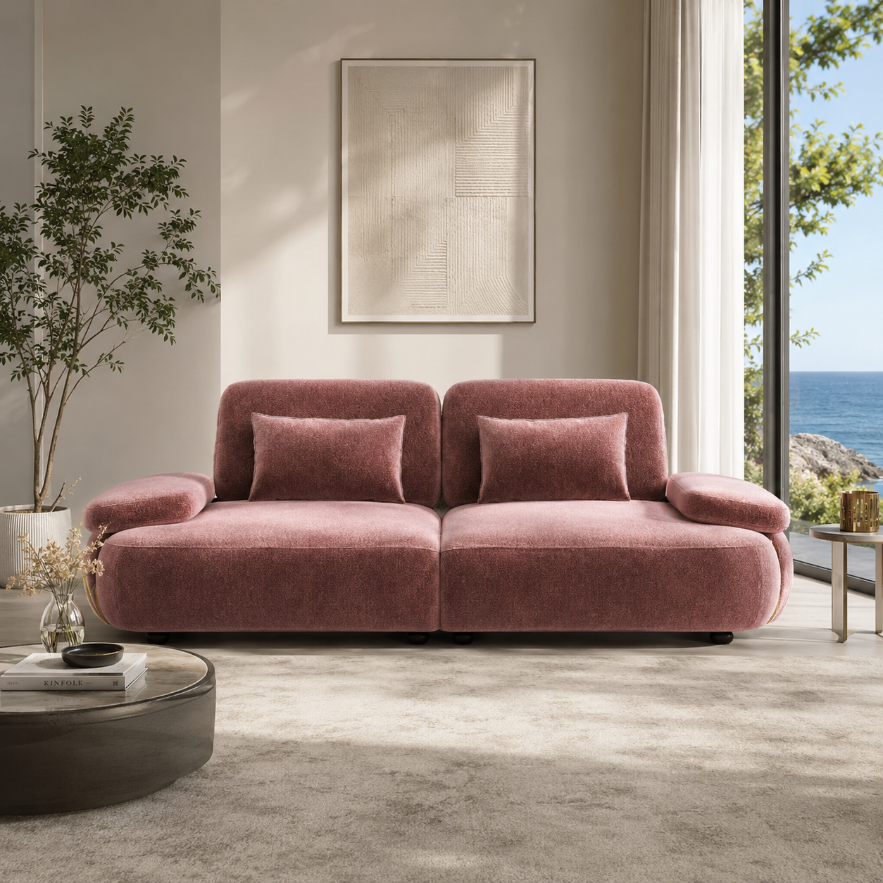 Modern Velvet Upholstered Sofa with Plush Cushioning, Premium Wooden Frame and Contemporary Luxury Living Room Design