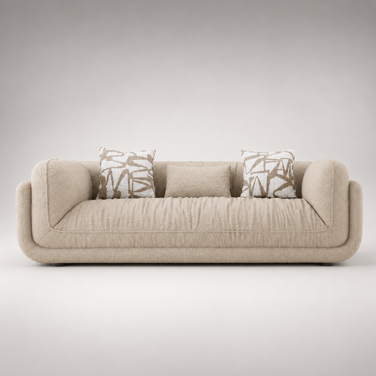 Modern Curved Upholstered Sofa with Premium Fabric Finish, Deep Comfortable Seating & Contemporary Luxury Living Room Design