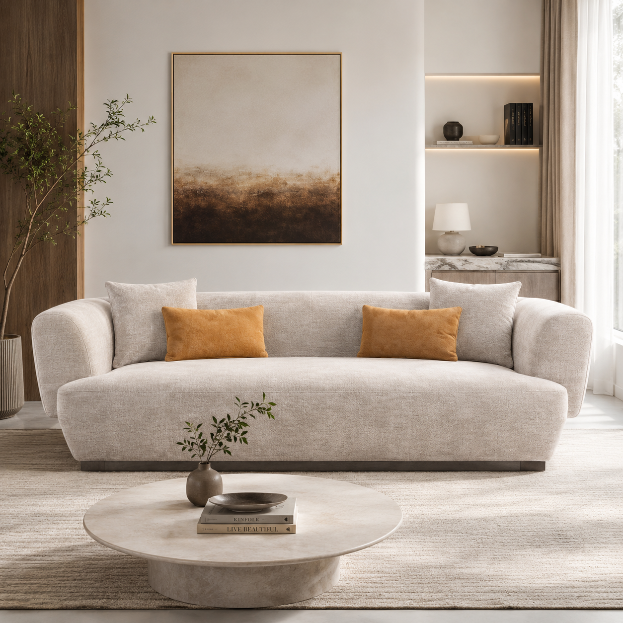 Modern Curved Fabric Sofa with Premium Upholstery, High Density Foam Cushioning & Contemporary Luxury Living Room Design