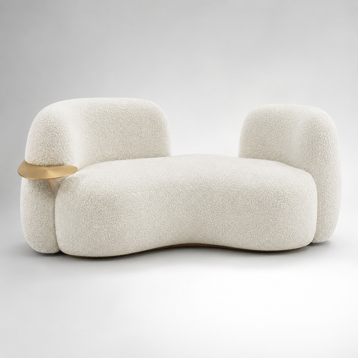 Modern Curved Boucle Lounge Sofa with Integrated Gold Side Tables Luxury Sculptural Reception Seating for Living Room & Lobby