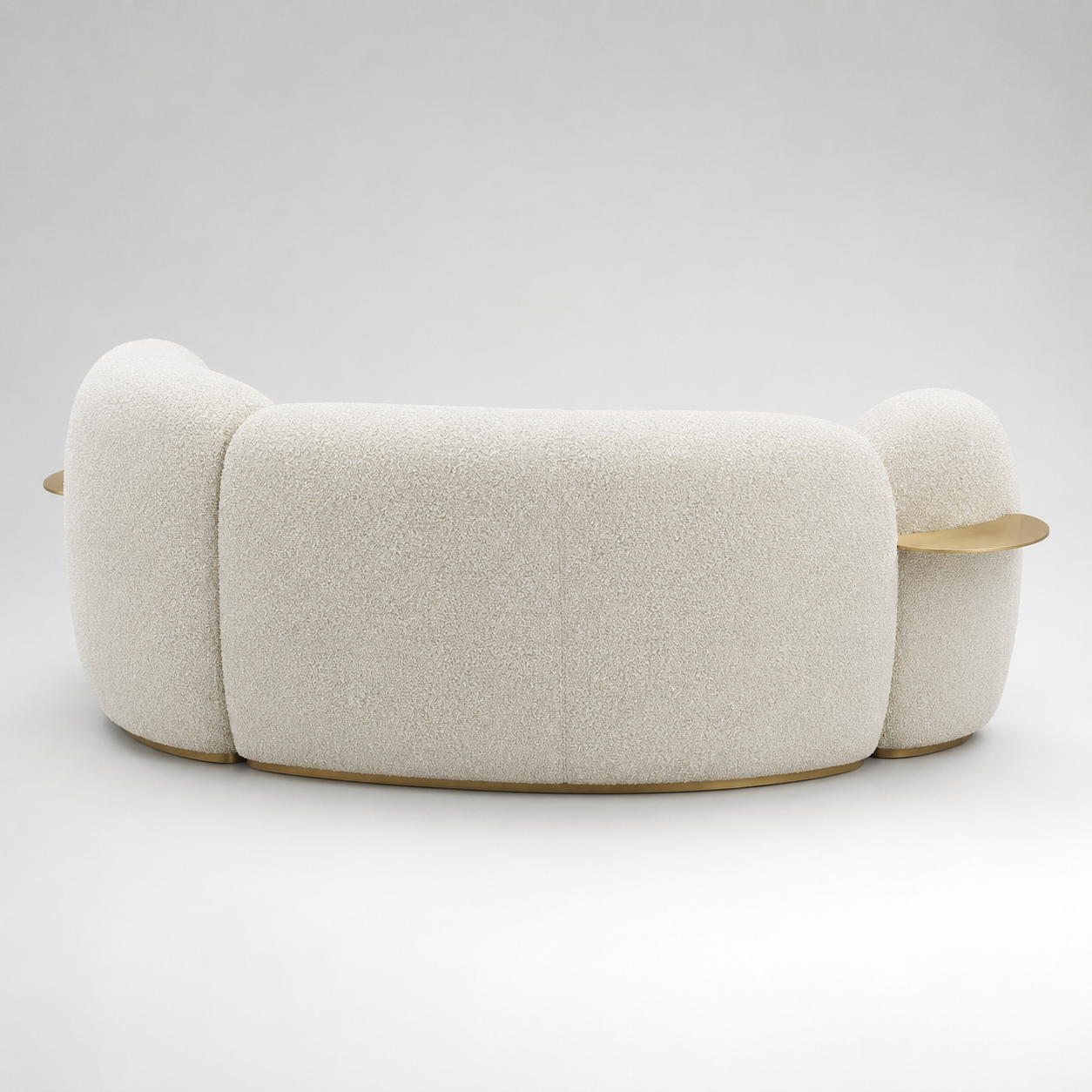 Modern Curved Boucle Lounge Sofa with Integrated Gold Side Tables Luxury Sculptural Reception Seating for Living Room & Lobby