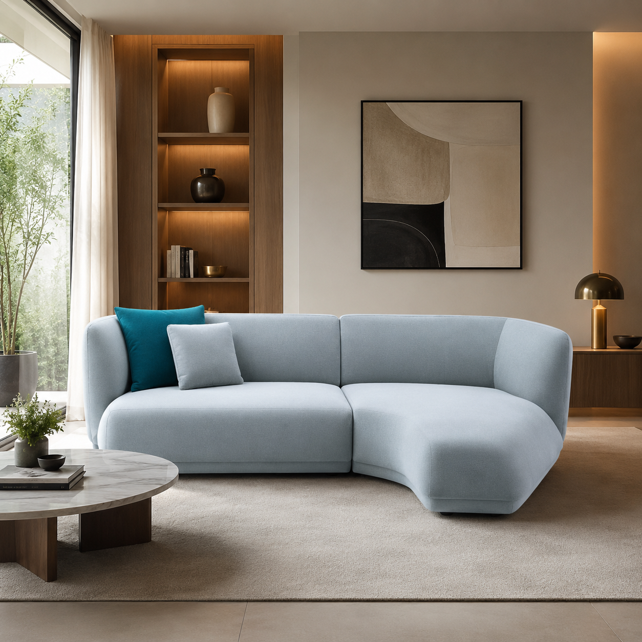 Modern Curved Designer Sofa with Premium Upholstery & Sculptural Contemporary Form for Luxury Living Room Interiors