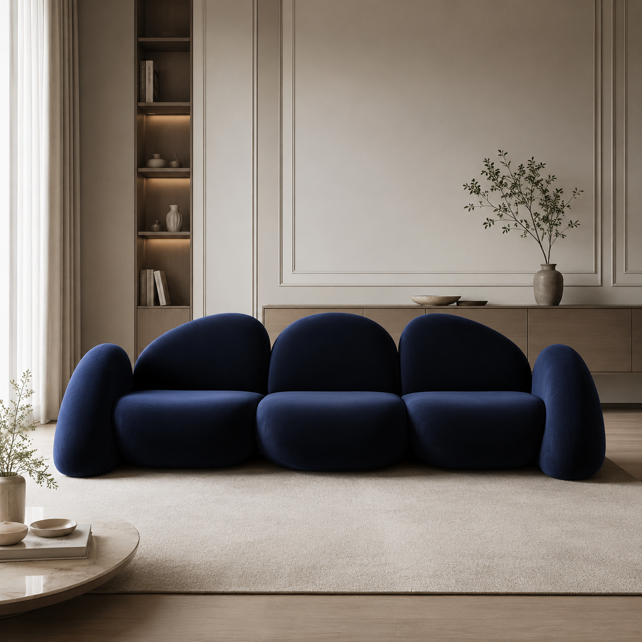 Modern Curved Lounge Sofa in Premium Upholstery with Sculptural Contemporary Design for Luxury Living Room Interiors
