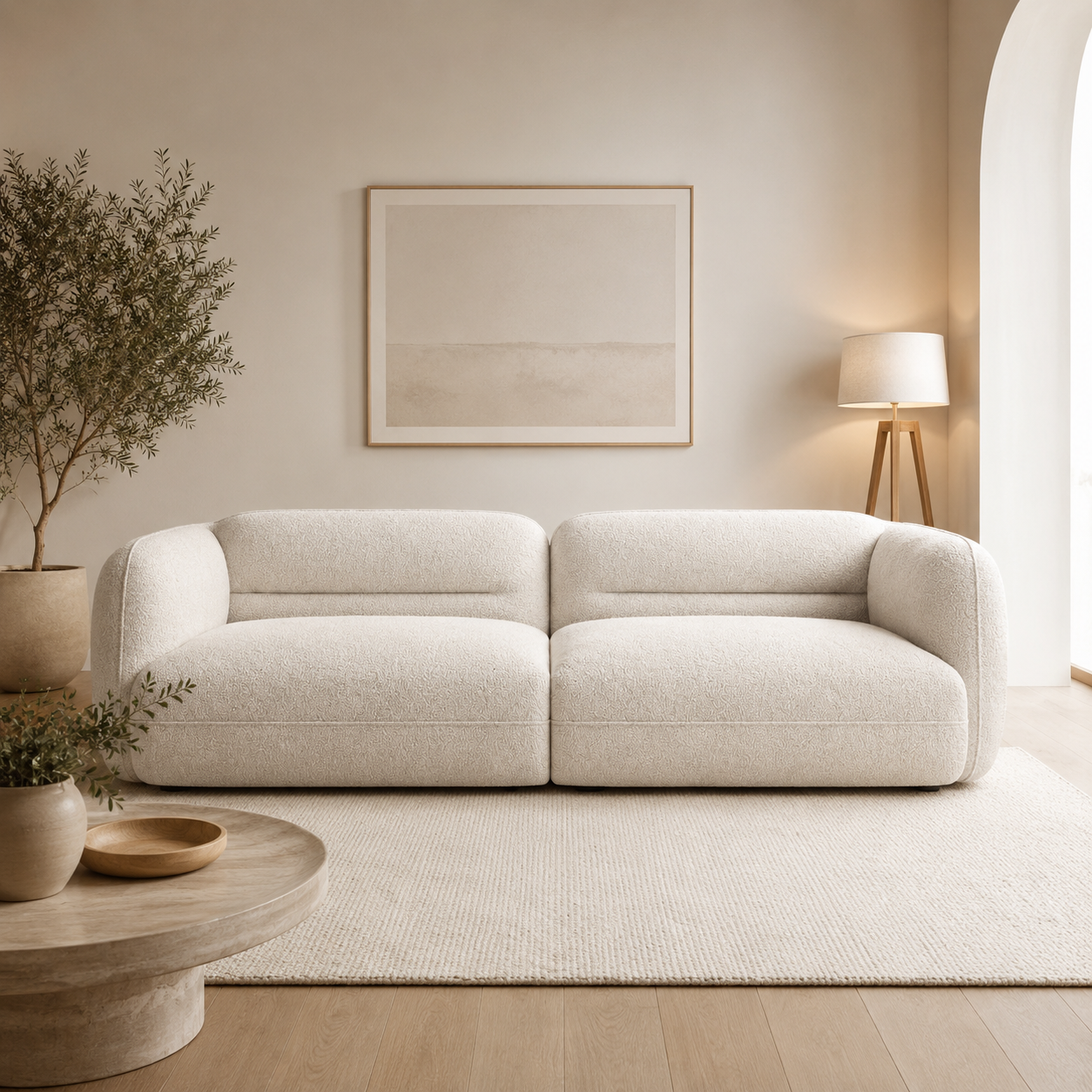 Modern Curved Boucle Sofa Luxury Upholstered Contemporary Lounge Couch for Living Room Designer Interior Furniture
