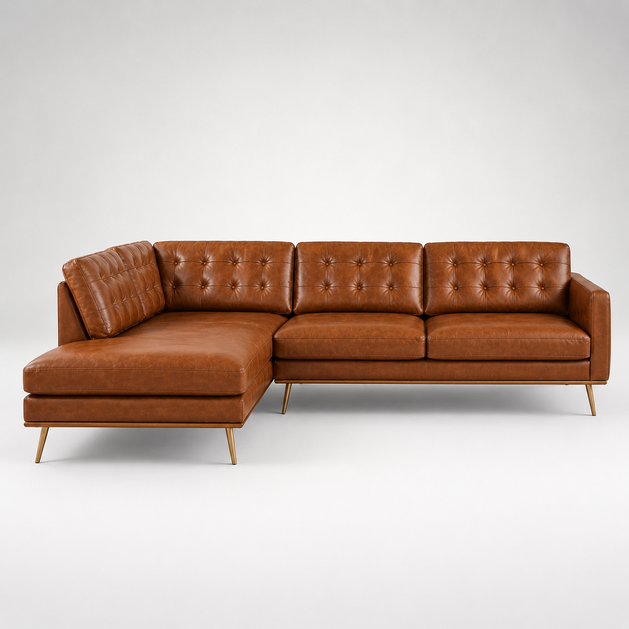 Modern Tufted L Shape Leather Sofa with Chaise Lounge, Premium Upholstery, Deep Comfort Seating & Contemporary Design