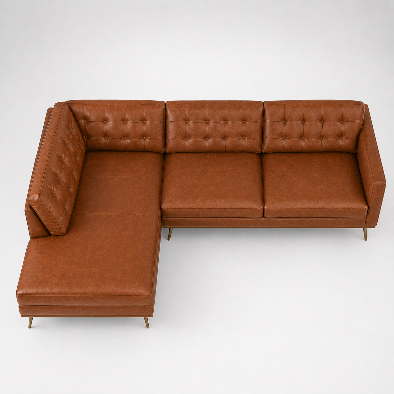 Modern Tufted L Shape Leather Sofa with Chaise Lounge, Premium Upholstery, Deep Comfort Seating & Contemporary Design