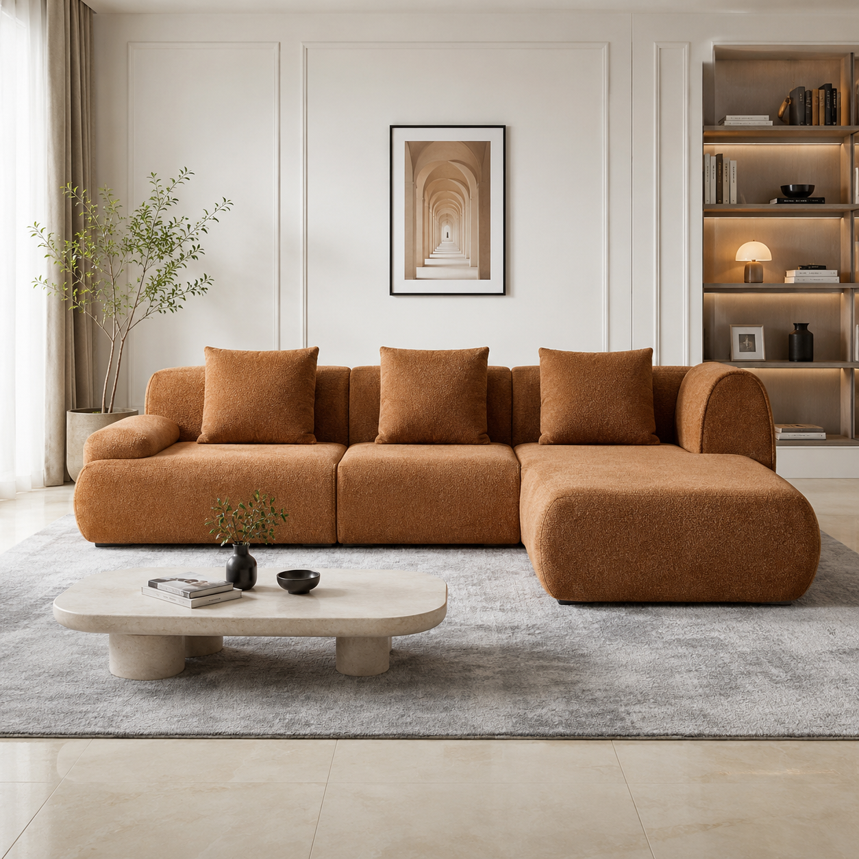 Modern Contemporary Lounge Sofa with Premium Upholstery, Deep Comfort Seating & Designer Living Room Aesthetics