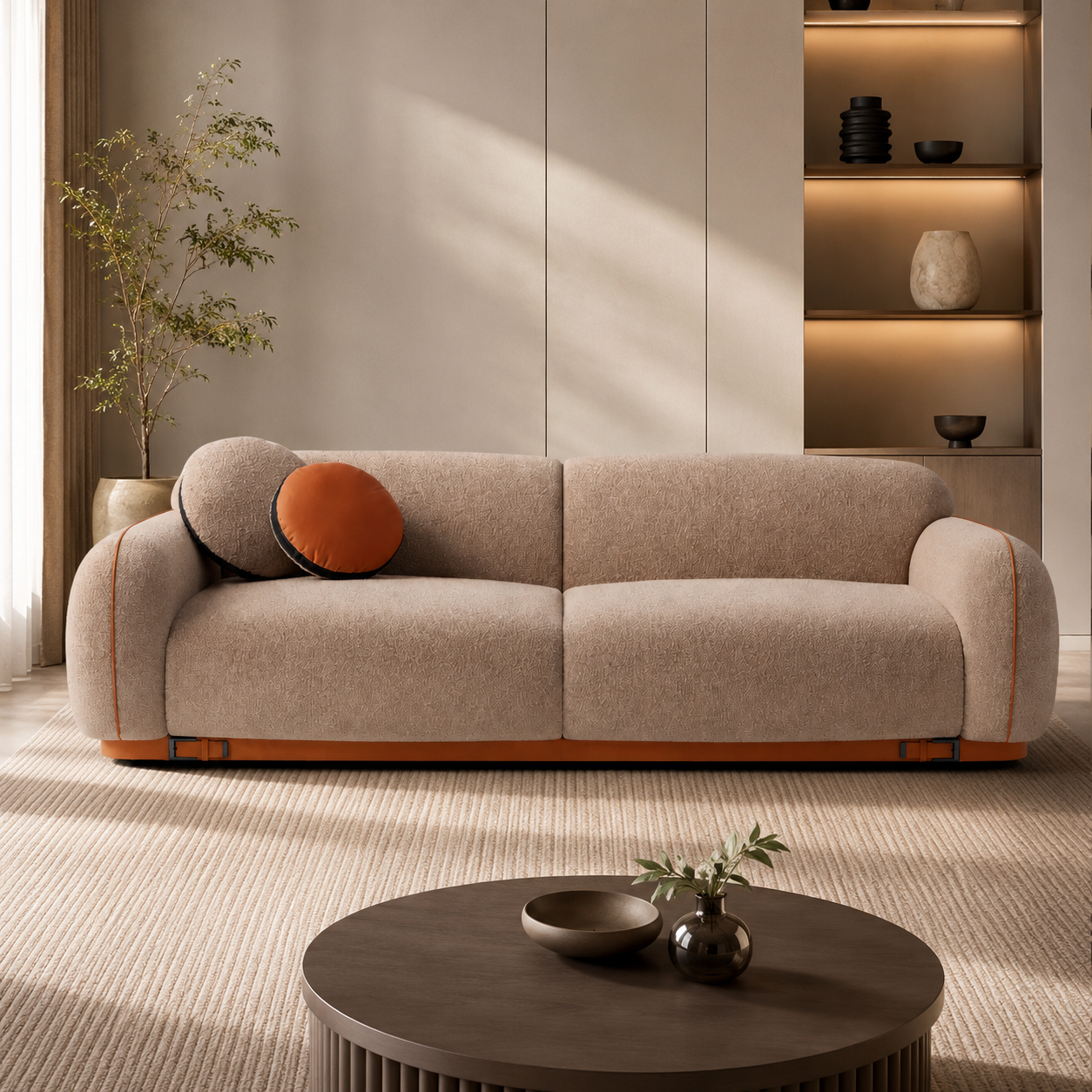Modern Curved Boucle Sofa with Premium Upholstery and Contemporary Luxury Design for Elegant Living Room Interiors