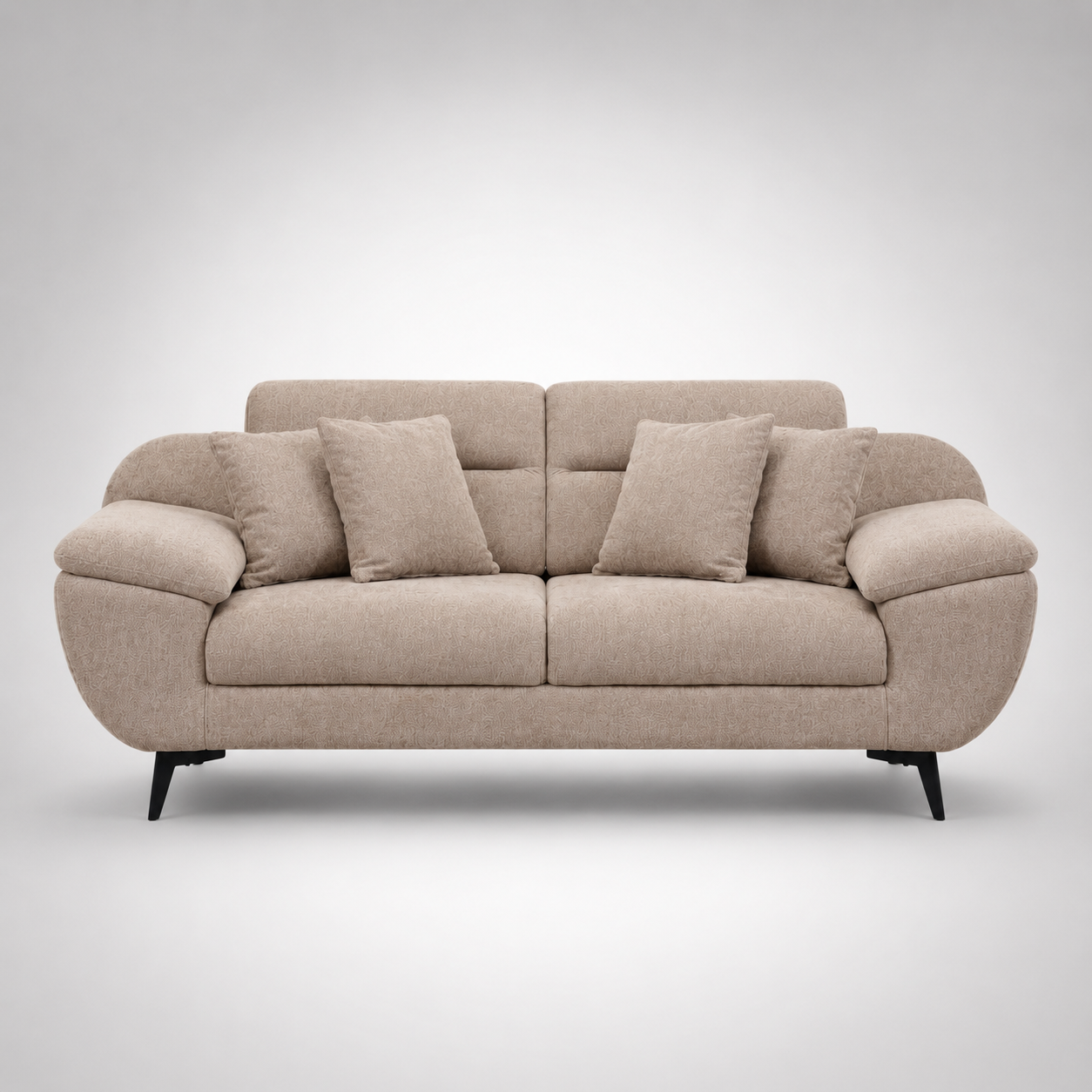 Modern Luxury Upholstered Fabric Sofa with Curved Arms, Plush Cushions & Contemporary Metal Legs for Living Room Spaces