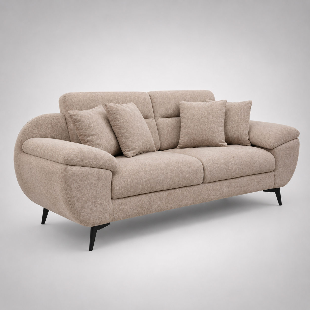 Modern Luxury Upholstered Fabric Sofa with Curved Arms, Plush Cushions & Contemporary Metal Legs for Living Room Spaces
