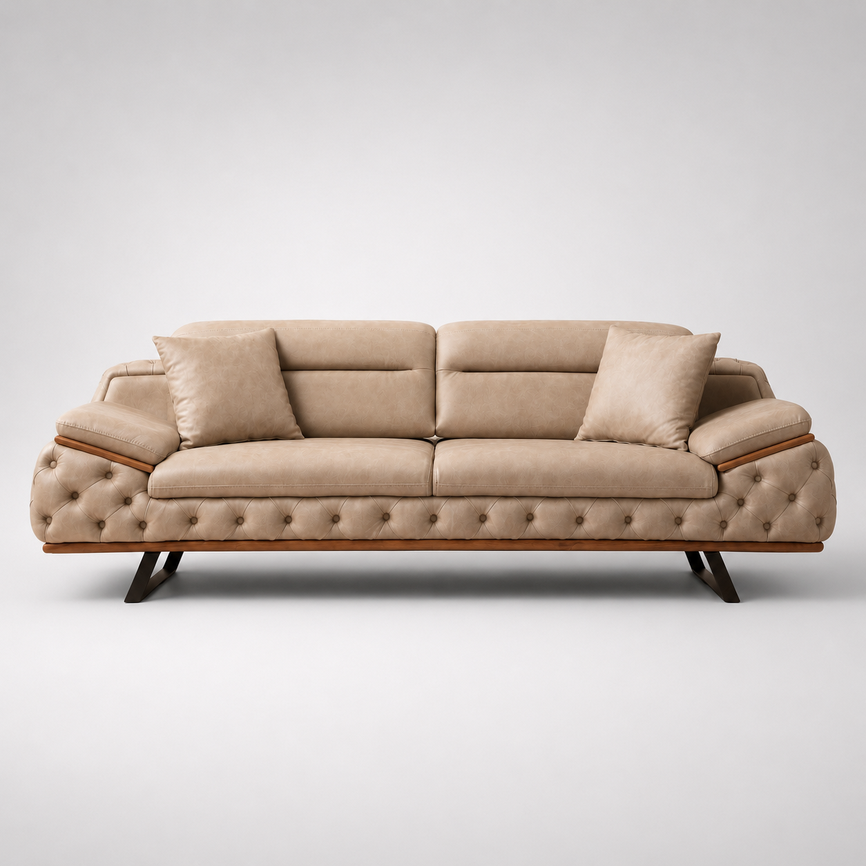 Modern Luxury Tufted Upholstered Sofa with Premium Cushioning, Wooden Base & Contemporary Metal Legs for Living Rooms