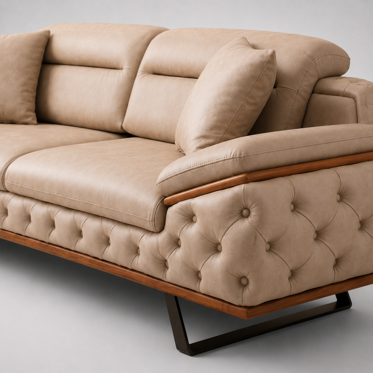 Modern Luxury Tufted Upholstered Sofa with Premium Cushioning, Wooden Base & Contemporary Metal Legs for Living Rooms