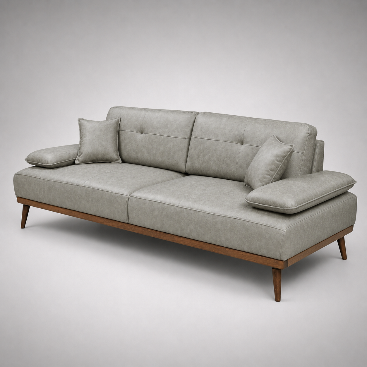 Modern Premium Upholstered Leather Sofa with Wooden Base Frame and Contemporary Luxury Design for Living Room Furniture