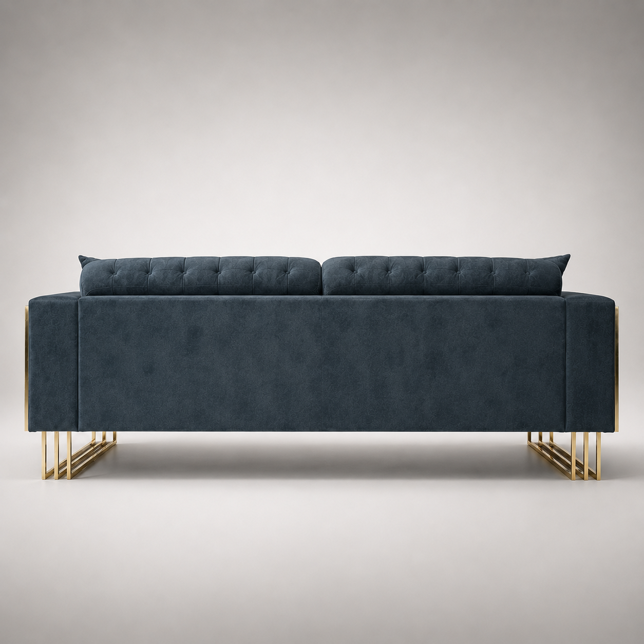 Modern Luxury Velvet Tufted Sofa with Gold Metal Accents, Deep Button Backrest & Premium Upholstered Designer Seating