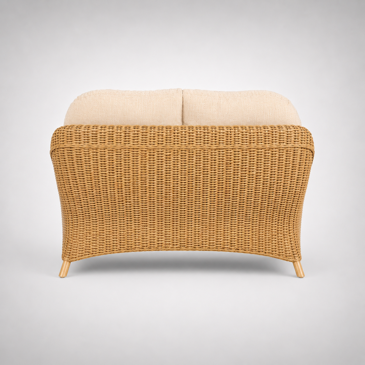 Luxury Handcrafted Rattan Wicker Loveseat Sofa with Cushioned Seating, Curved Wooden Arms & Modern Natural Finish
