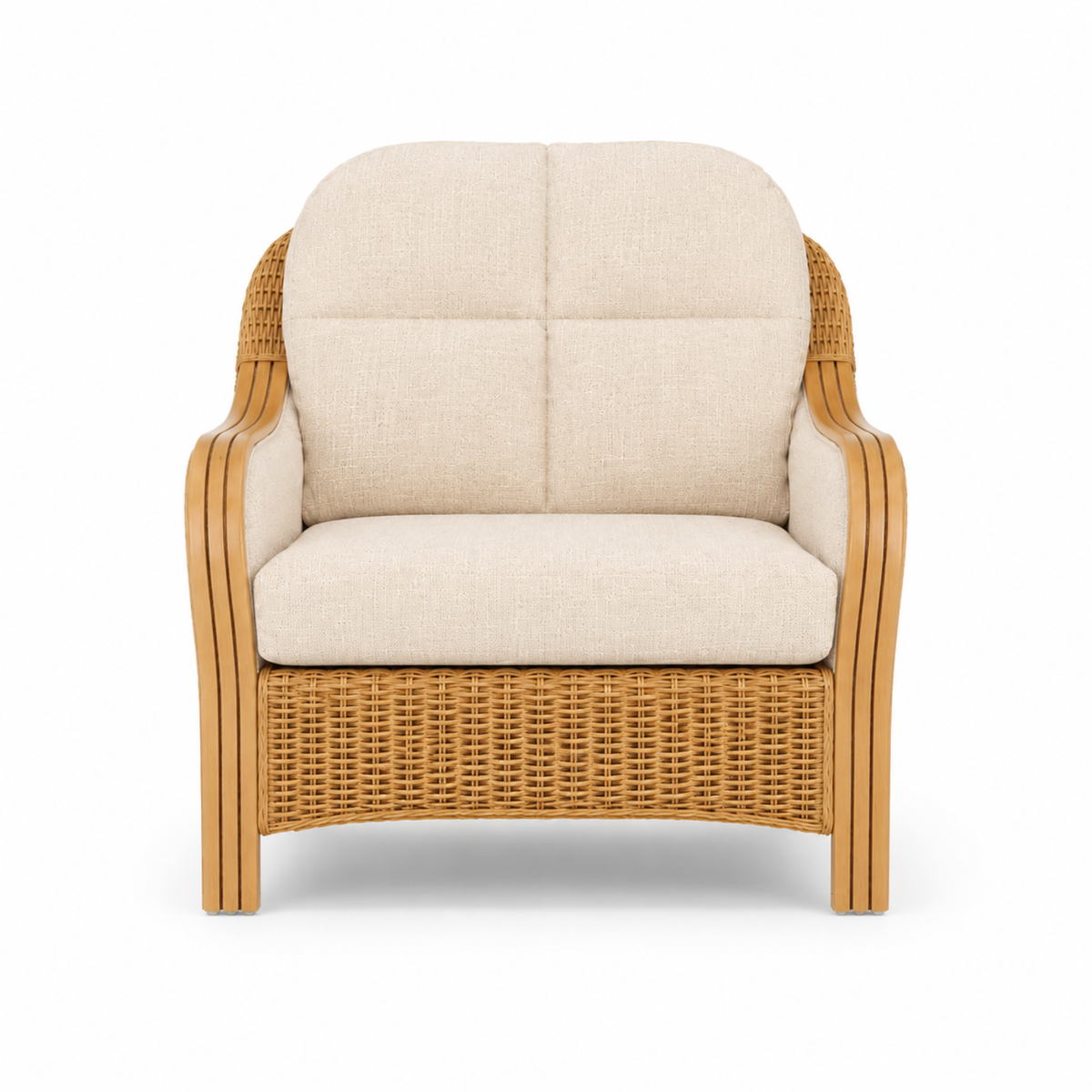 Luxury Handcrafted Rattan Wicker Loveseat Sofa with Cushioned Seating, Curved Wooden Arms & Modern Natural Finish