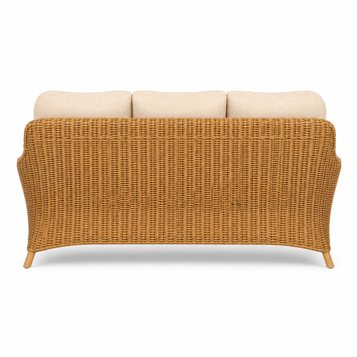 Luxury Handcrafted Rattan Wicker Loveseat Sofa with Cushioned Seating, Curved Wooden Arms & Modern Natural Finish
