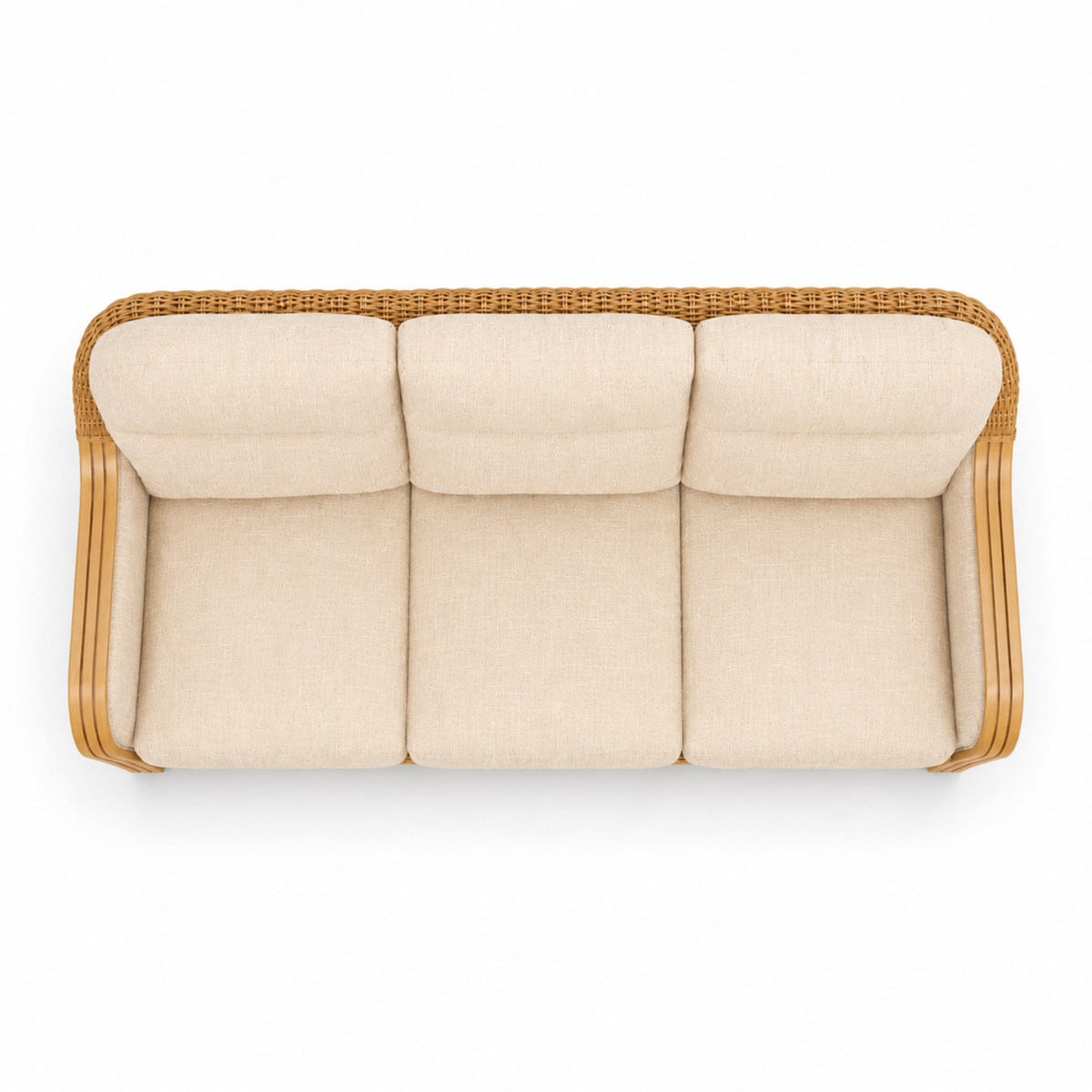 Luxury Handcrafted Rattan Wicker Loveseat Sofa with Cushioned Seating, Curved Wooden Arms & Modern Natural Finish