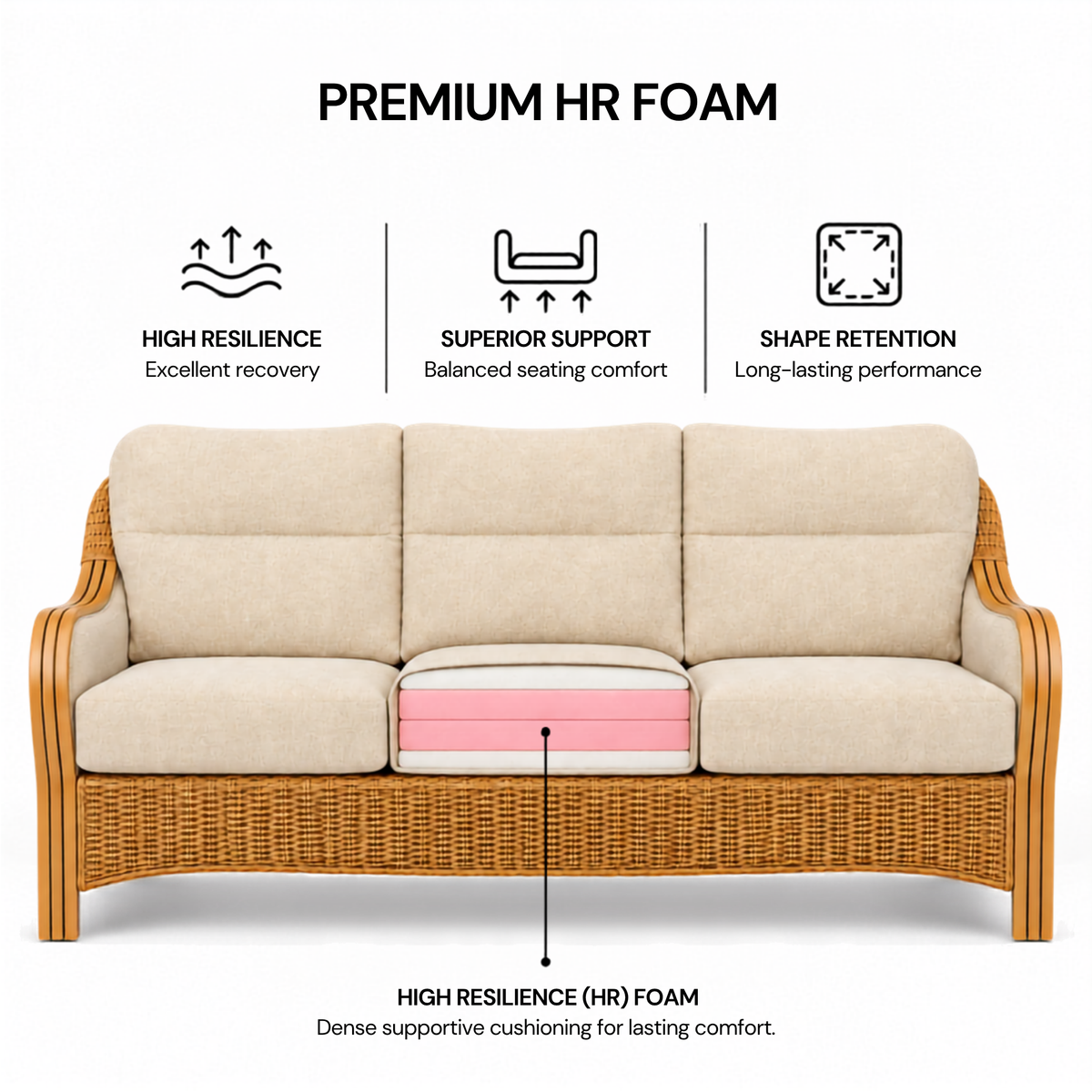 Luxury Handcrafted Rattan Wicker Loveseat Sofa with Cushioned Seating, Curved Wooden Arms & Modern Natural Finish
