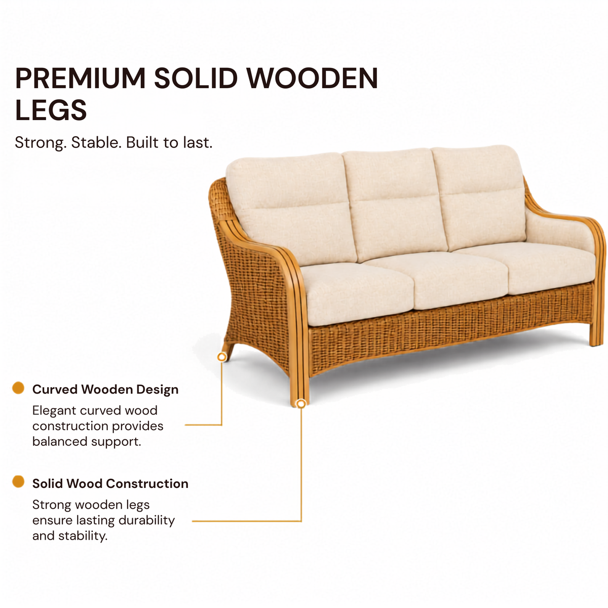 Luxury Handcrafted Rattan Wicker Loveseat Sofa with Cushioned Seating, Curved Wooden Arms & Modern Natural Finish