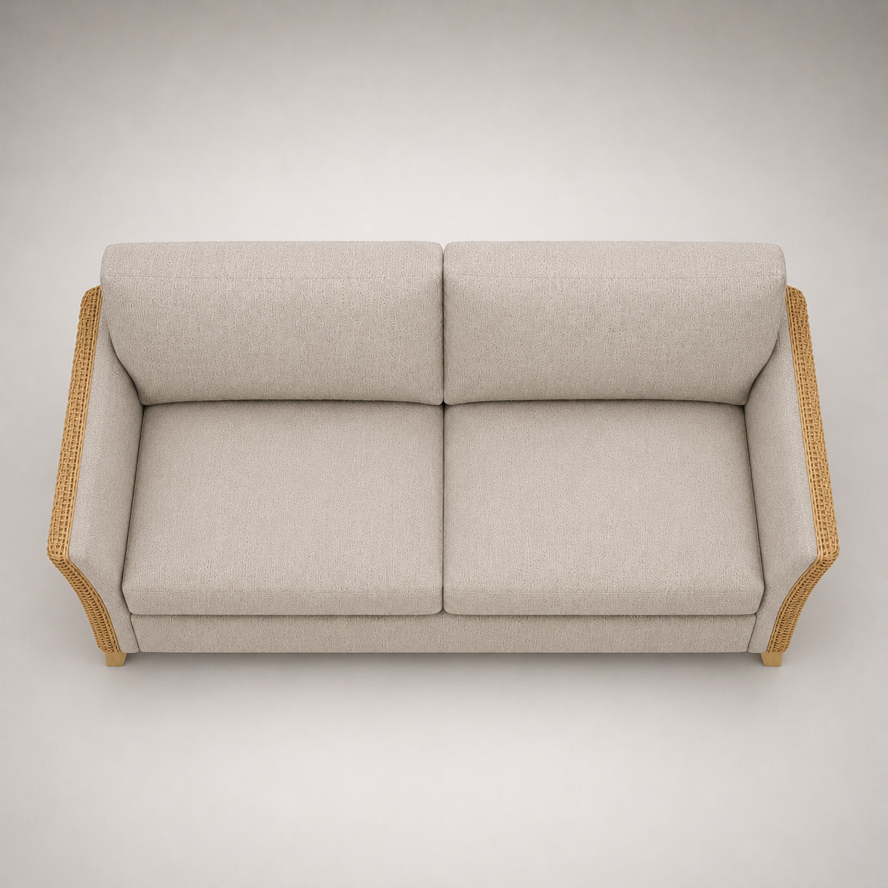Premium Modern Rattan Sofa with Upholstered Cushions, Woven Side Panels & Solid Wood Legs for Living Room Interiors
